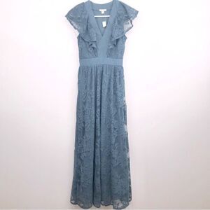 Francesca’s Miami Slate Blue Lace Sleeveless Modest Maxi Dress- New With Tags